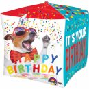 Folienballon mit Hunden Happy Birthday Dog Cube